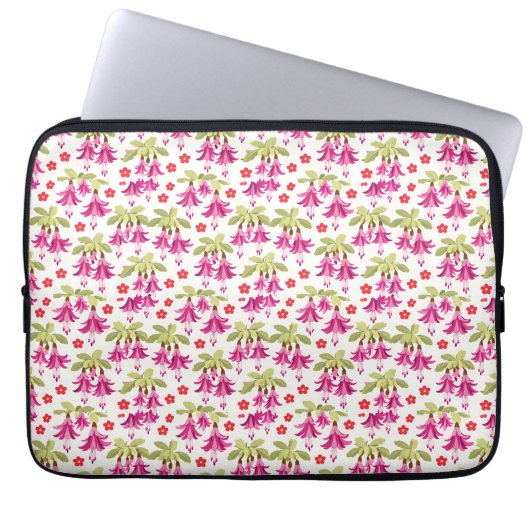 Rosa Fuchsien Blumenmuster – Retro Botanik Laptopschutzhülle (Vorderseite)