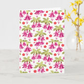 Rosa Fuchsien Blumenmuster – Retro Botanisch Karte (Gelbe Blume)