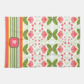 Rosa Fun Chic Monogram, initial floral gestreift Geschirrtuch (Horizontal)