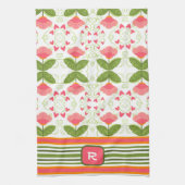 Rosa Fun Chic Monogram, initial floral gestreift Geschirrtuch (Vertikal)