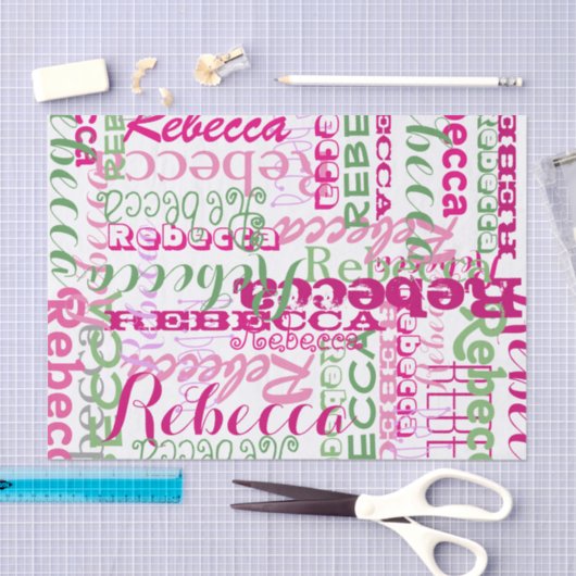 Rosa Fun Name Collage Allover Print Seidenpapier (Handwerk)
