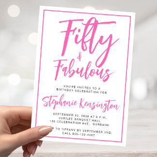 Rosa Fünfzig und fantastisch Fette Schrift 50. Geb Einladung