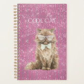 Rosa Funkeln Braun Coole Katze Brille Planer (Vorderseite)