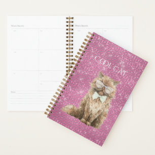 Rosa Funkeln Braun Coole Katze Brille   Planer