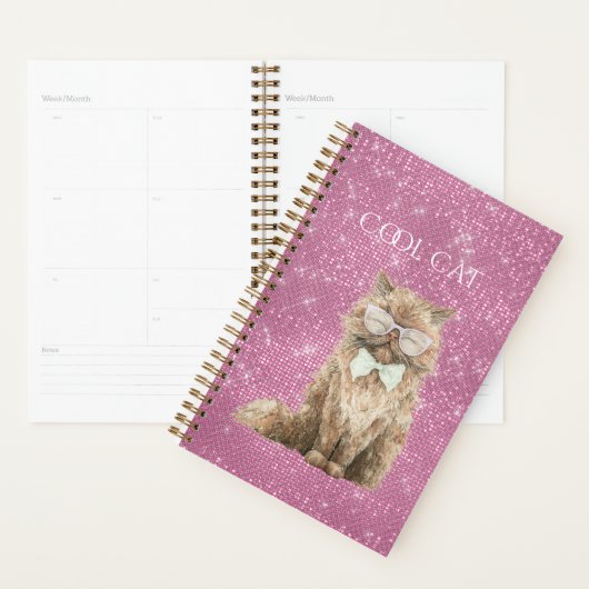 Rosa Funkeln Braun Coole Katze Brille Planer (Anzeige)