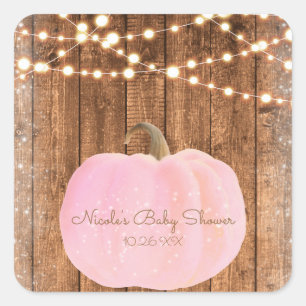 Rosa Funkeln Kürbis Herbst Rustikale Holz Lichter Quadratischer Aufkleber