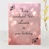 Rosa funkeln moderne Happy Birthday Schwester Karte (Gelbe Blume)