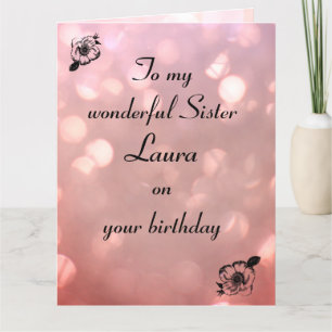 Rosa funkeln moderne Happy Birthday Schwester Karte