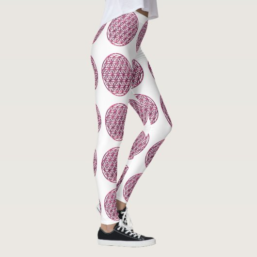 Rosa funkelnde Blume des Lebens Leggings (Rechts)