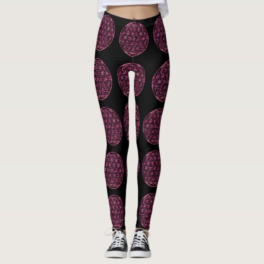 Rosa funkelnde Blume des Lebens Leggings (Vorderseite)