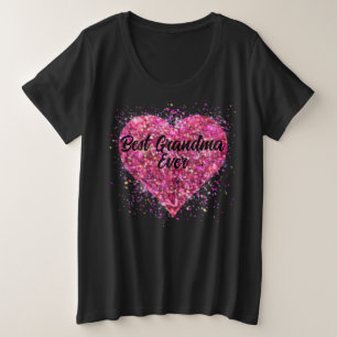 Rosa funkelnde Glitzer Herz Bestes Oma aller Zeite Große Größe T-Shirt