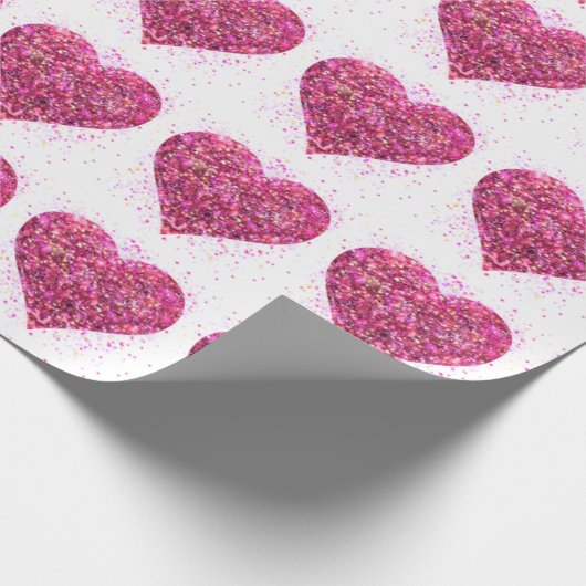 Rosa funkelnde Glitzer Herz Liebe Geschenkpapier (Ecke)