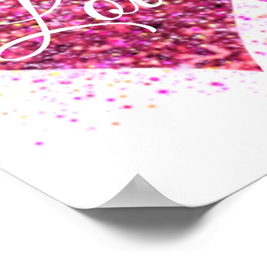 Rosa funkelnde Glitzer Herz Liebe Poster (Ecke)