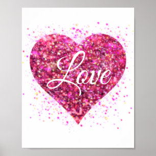 Rosa funkelnde Glitzer Herz Liebe Poster