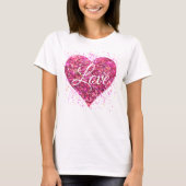 Rosa funkelnde Glitzer Herz Liebe T-Shirt (Vorderseite)