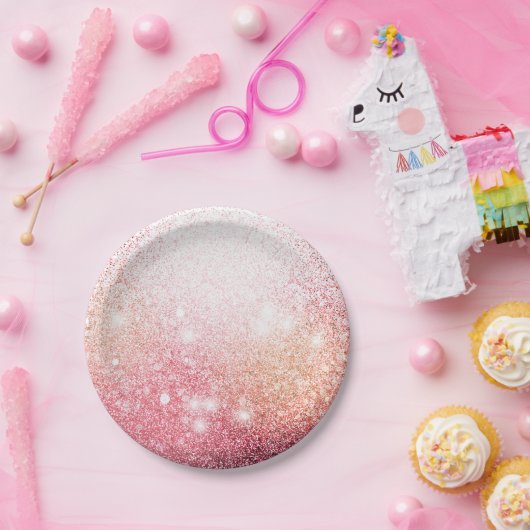 Rosa funkelnde Glitzer Pappteller (Party)