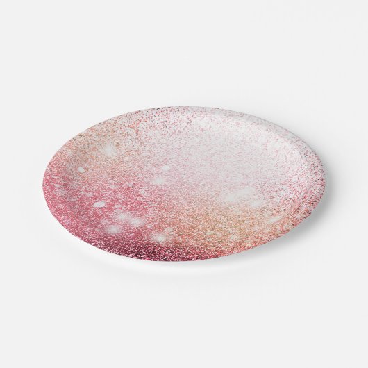 Rosa funkelnde Glitzer Pappteller (Schrägansicht)