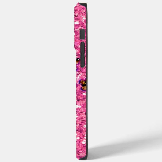 Rosa funkelnde Glitzer Schmetterlinge mit Monogram Case-Mate iPhone Hülle (Rückseite / Links)