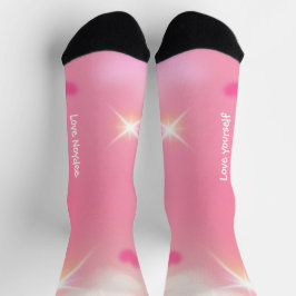 Rosa funkelnde Herzen weißer Text Socken