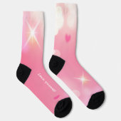 Rosa funkelnde Herzen weißer Text Socken (Rechts)