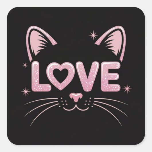 Rosa funkelnde Katze Quadratischer Aufkleber (Vorderseite)