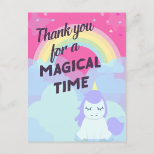 Rosa funkelnde magische Regenbogen Einhorn danke Postkarte