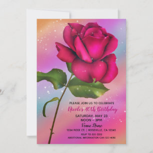 Rosa Funkelnde Rose Regenbogen Pastell Geburtstags Einladung