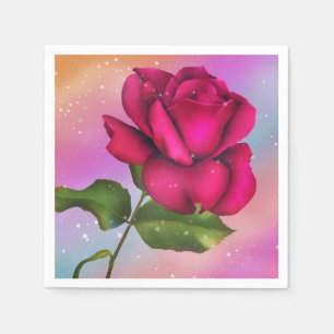 Rosa Funkelnde Rose Regenbogen Pastell Geburtstags Serviette