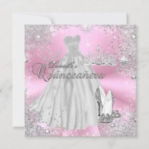 Rosa funkelnde Schneeflocke Quinceanera-Einladung Einladung