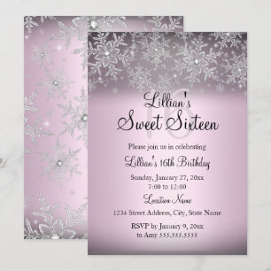 Rosa funkelnde Schneeflocke Sweet 16 Einladung