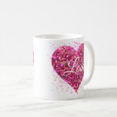 Rosa funkelnde Sequenzen Herzvalentin Liebe Kaffeetasse (VorderseiteRechts)