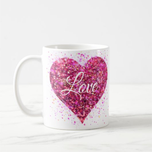 Rosa funkelnde Sequenzen Herzvalentin Liebe Kaffeetasse (Links)