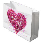 Rosa funkelnde Sequenzen, Liebe Graffiti valentin Große Geschenktüte (Vorderseite Schrägansicht)