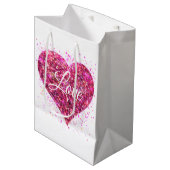 Rosa funkelnde Sequenzen, Liebe Graffiti valentin Mittlere Geschenktüte (Vorderseite Schrägansicht)