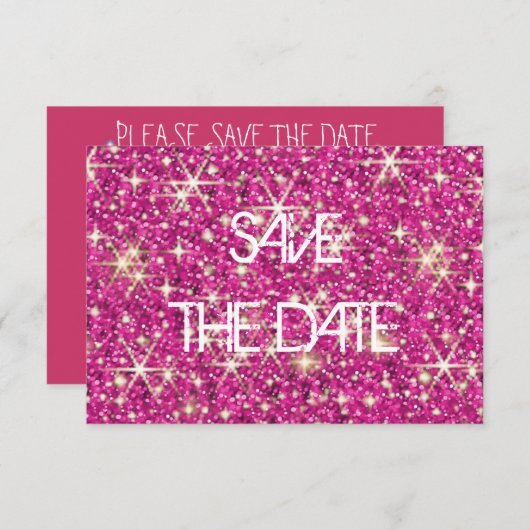Rosa funkelnde Sterne Glitzer Save the Date (Vorne/Hinten)