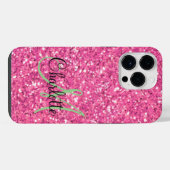 Rosa funkelnder Glitter mit Monogramm iPhone Hülle (Rückseite (Horizontal))