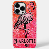Rosa funkelnder Glitzer Flamingo mit Monogramm Case-Mate iPhone Hülle (Rückseite)