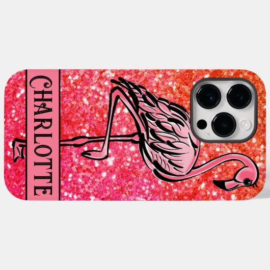 Rosa funkelnder Glitzer Flamingo mit Monogramm Case-Mate iPhone Hülle (Rückseite (Horizontal))