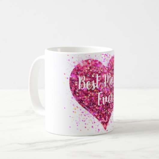 Rosa funkelnder Glitzer Herz Beste Mutter aller Ze Kaffeetasse (Vorderseite Links)