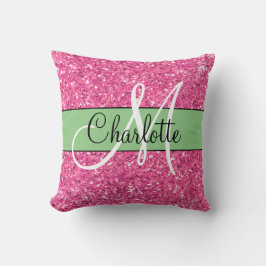 Rosa funkelnder Glitzer mit Monogramm Kissen