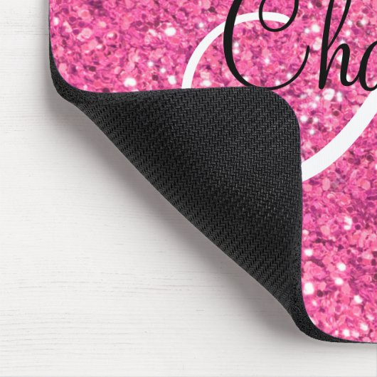 Rosa funkelnder Glitzer mit Monogramm Mousepad (Ecke)