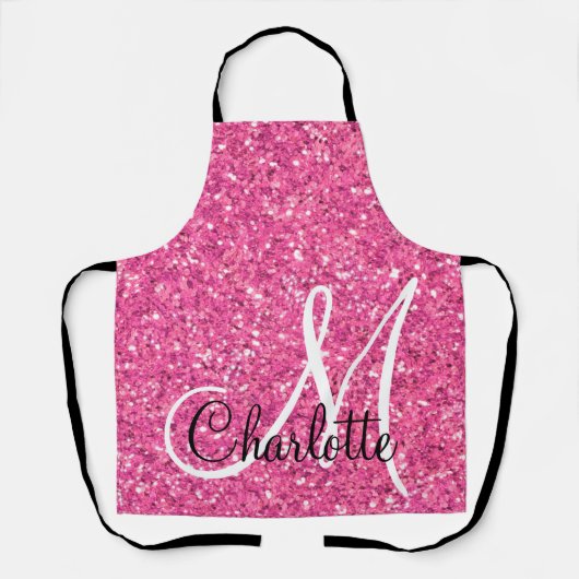 Rosa funkelnder Glitzer mit Monogramm Schürze (Vorderseite)