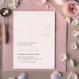 Rosa funkelnder Ring in Roségold für Brautparty Folieneinladung