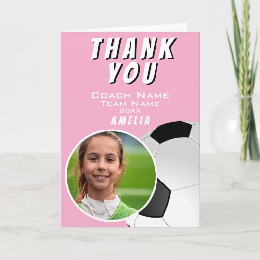Rosa Fußball-Ball Foto Dankeskarte (Vorderseite)