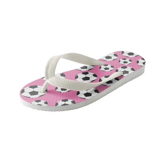 Rosa Fußball Flip Flops Kinderbadesandalen (Schrägansicht)