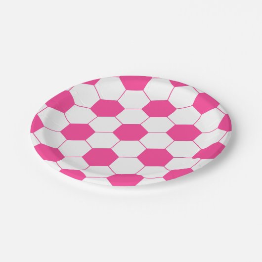 Rosa Fußball-Fußball-Ball-Muster Pappteller (Schrägansicht)