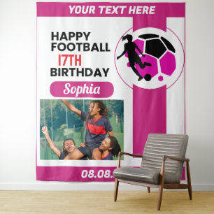 Rosa Fußball-Geburtstag, Fußball-Mädchen-Spielerin Wandteppich