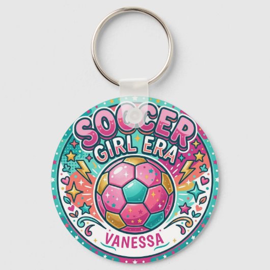 Rosa Fußball-Mädchen-Ära Name Schlüsselanhänger (Vorderseite)