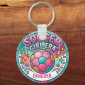 Rosa Fußball-Mädchen-Ära Name Schlüsselanhänger (Rückseite)
