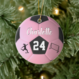 Rosa Fußball Mädchen personalisiertes Namensgesche Keramik Ornament